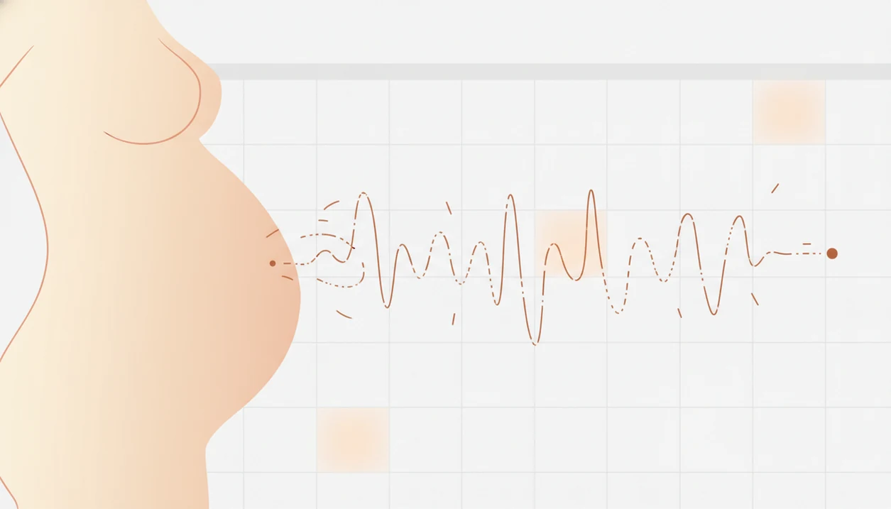 A calm illustration shows a pregnant belly with gentle movement marks forming a personal rhythm pattern.