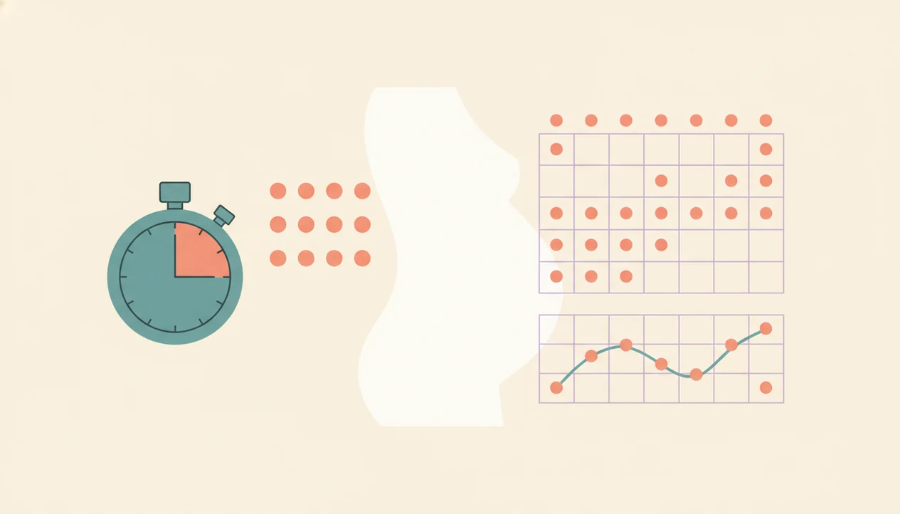 Illustration comparing a simple kick count session with a fetal movement tracking history chart.