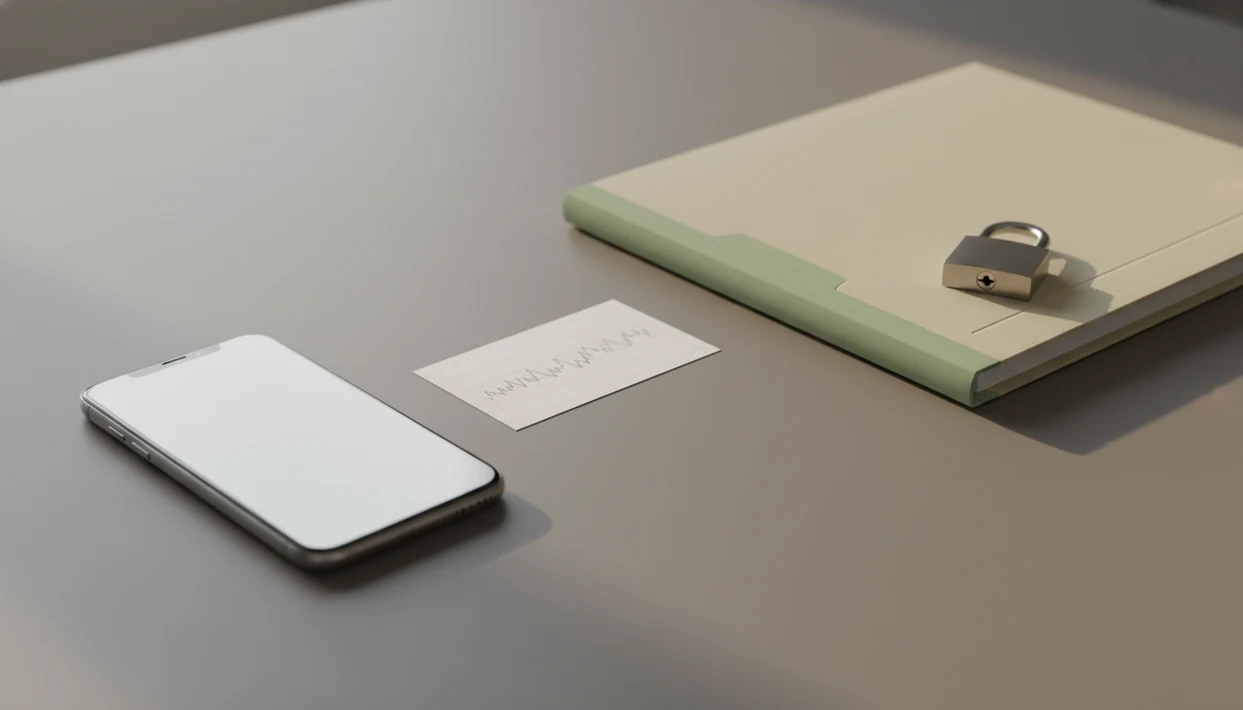 A phone, medical folder, kick-count card, and lock suggest privacy questions around pregnancy app data.