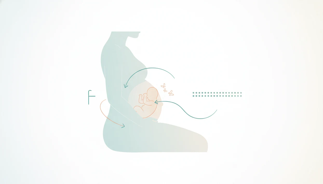 Illustration of a pregnant belly with distinct fetal movement cues and rhythmic pulses shown separately.